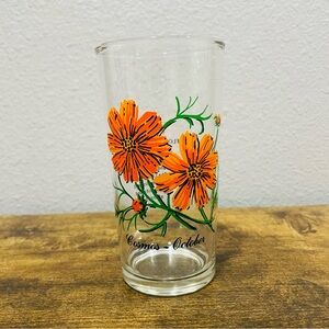 Vintage Brockway Flower Of The Month October Cosmos Drinking Glass Tumbler 12oz